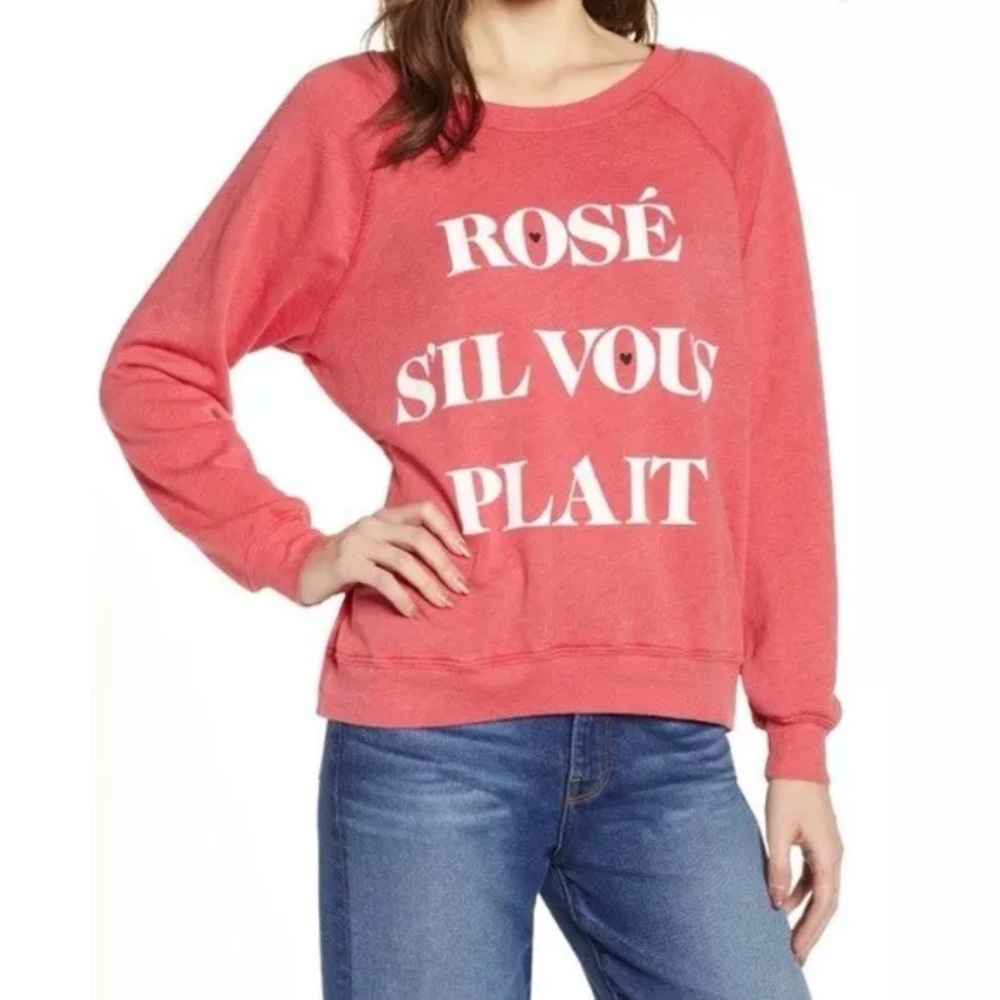 Wildfox Sweatshirt Sommers Rose S’il Vous Plait Large Scarlet Pink Wine